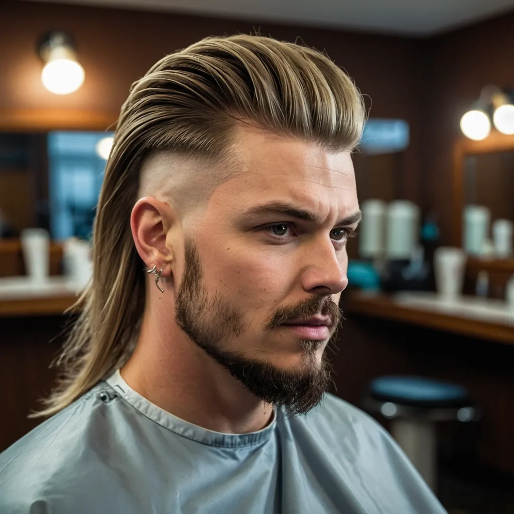 Burst Fade Mullet with Hard Partwhite man w 0