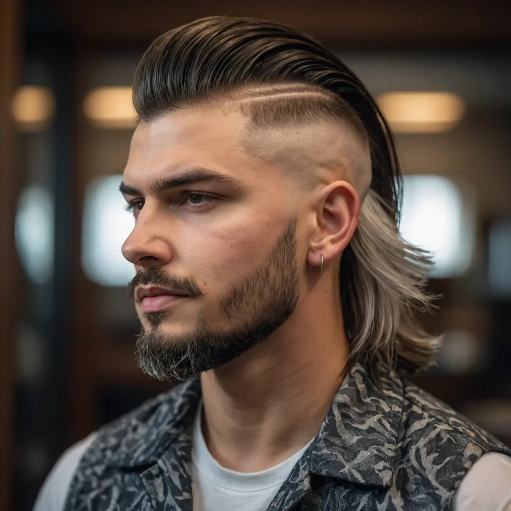 Burst Fade Mullet with Side Sweepwhite man 0