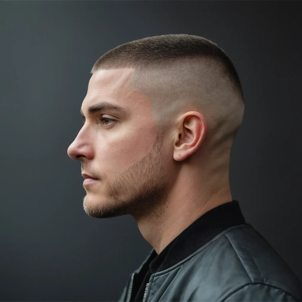 Buzz Cut with Dual Fade LevelsWhite man with 0