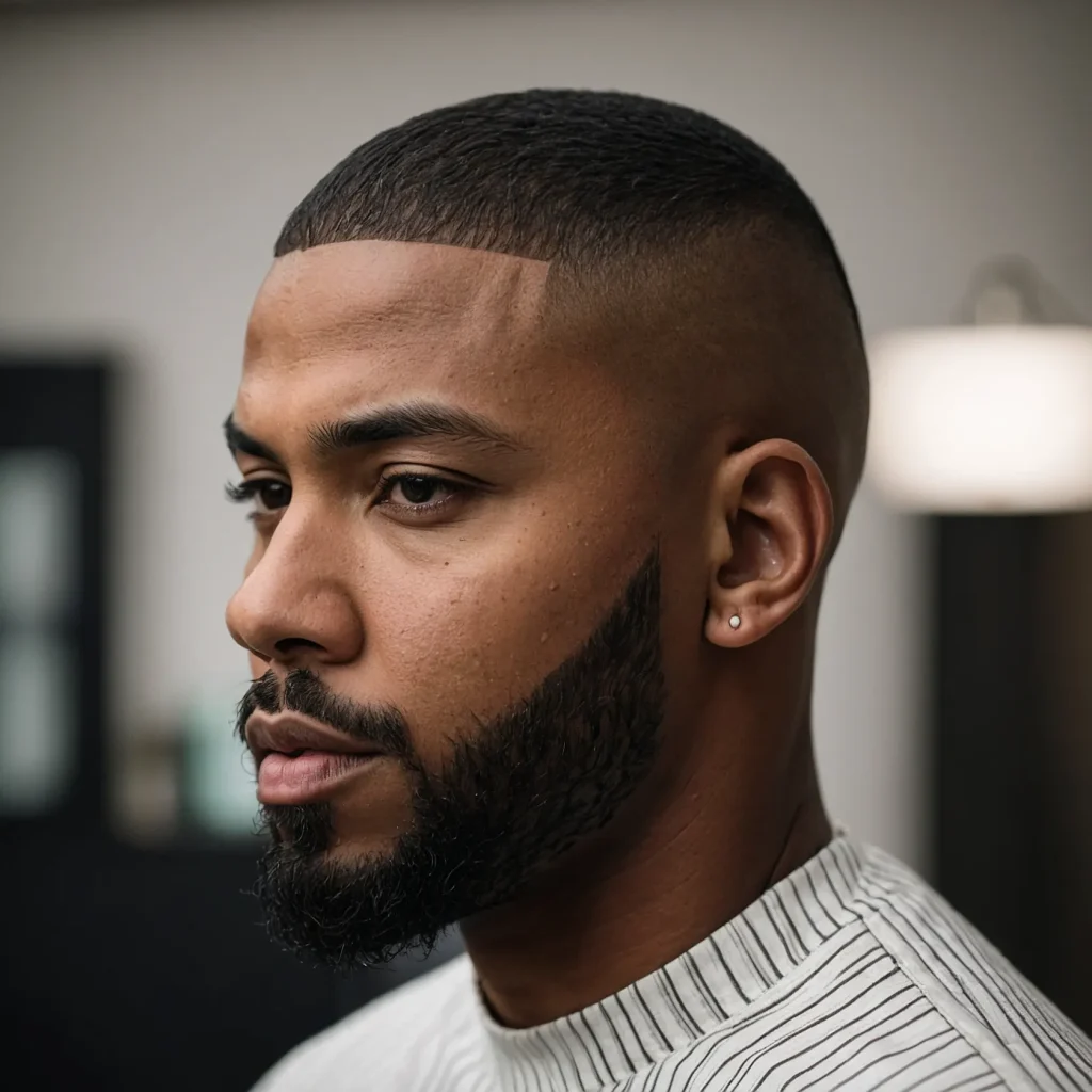 Buzz Cut with Low Drop FadePrompt Black man w 3