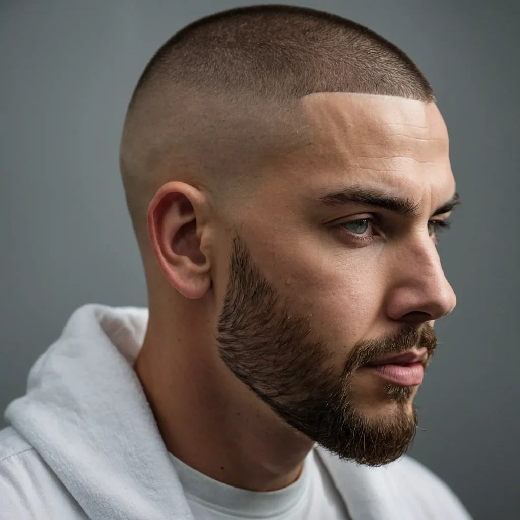 Buzz Cut with Razor Part and FadeWhite man w 0