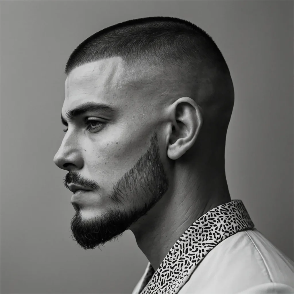 Buzz Cut with Razor Part and FadeWhite man w 3