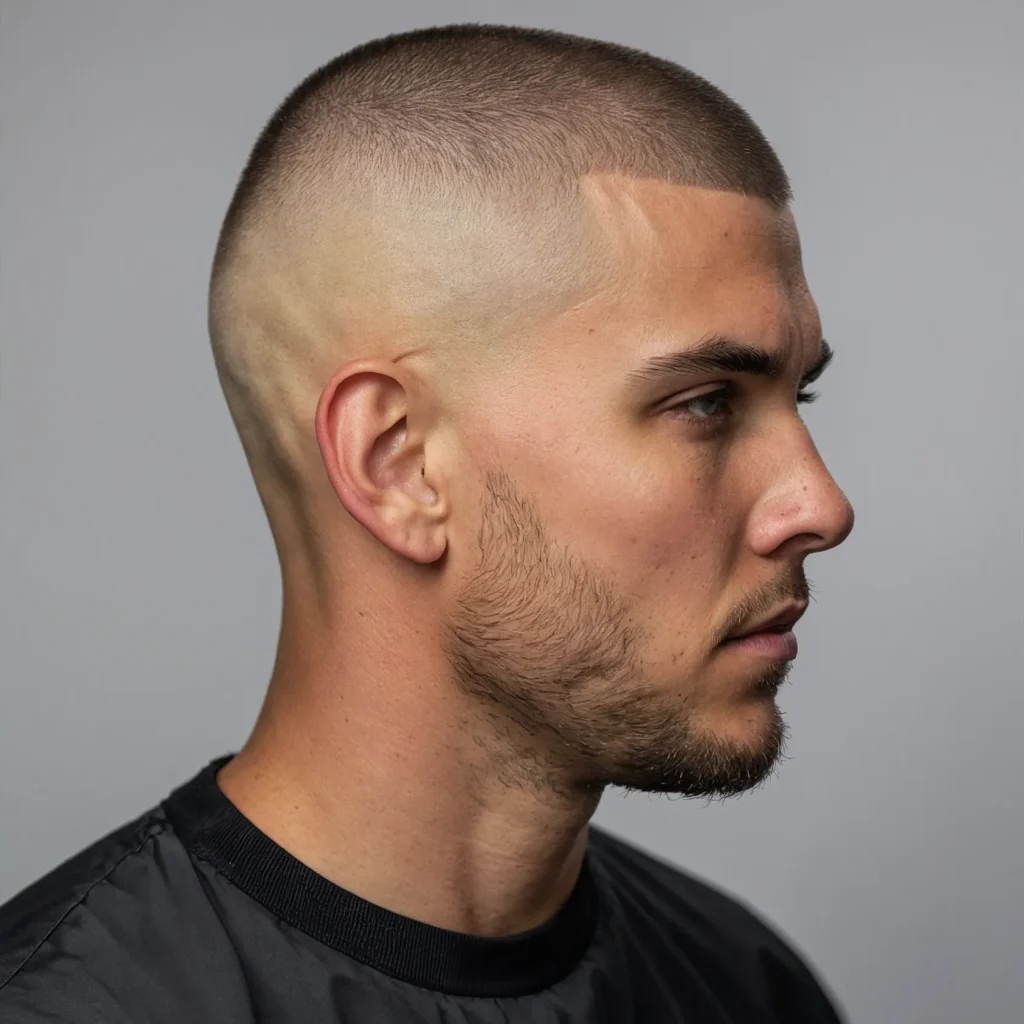 Buzz Cut with Taper FadeNatural lighting on 0