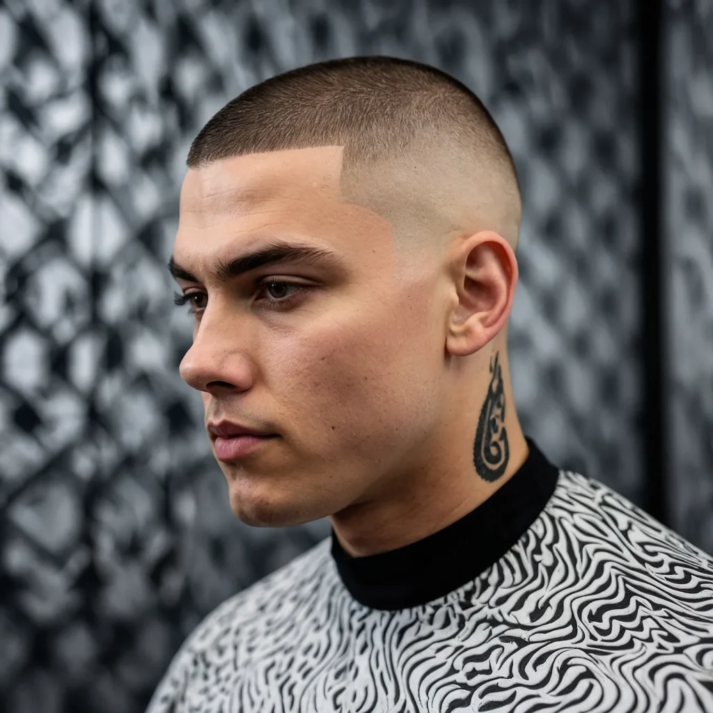 Buzz Cut with Wave Pattern FadeBuzzed top wit 0