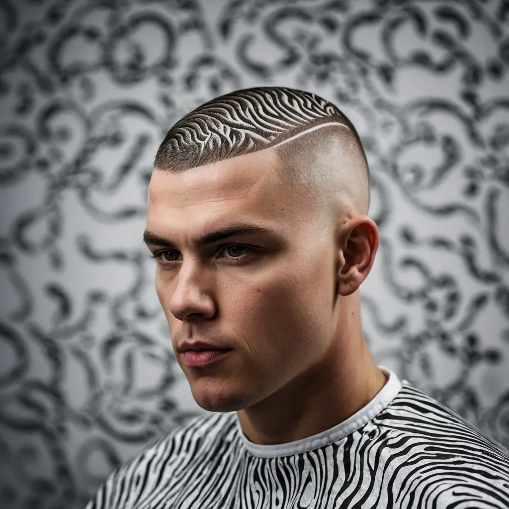 Buzz Cut with Wave Pattern FadeBuzzed top wit 3