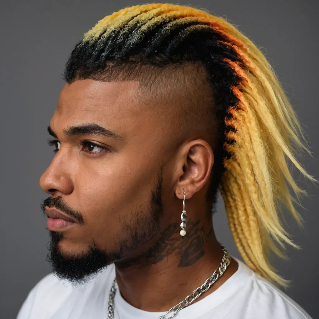 Colored Tip Burst Fade MulletBlack man with 0