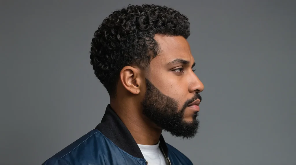Curly Blowout Taper FadeBlack man with natu 0