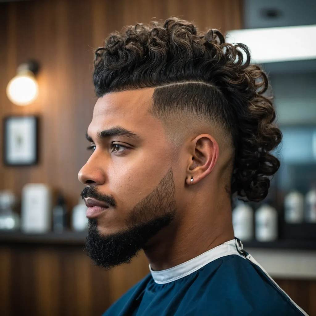 Curly Burst Fade MulletBlack man with defin 0
