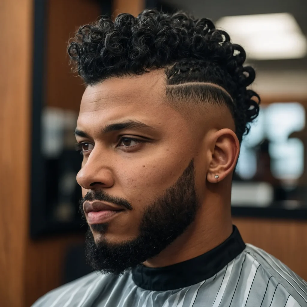 Curly Burst Fade MulletBlack man with defin 3
