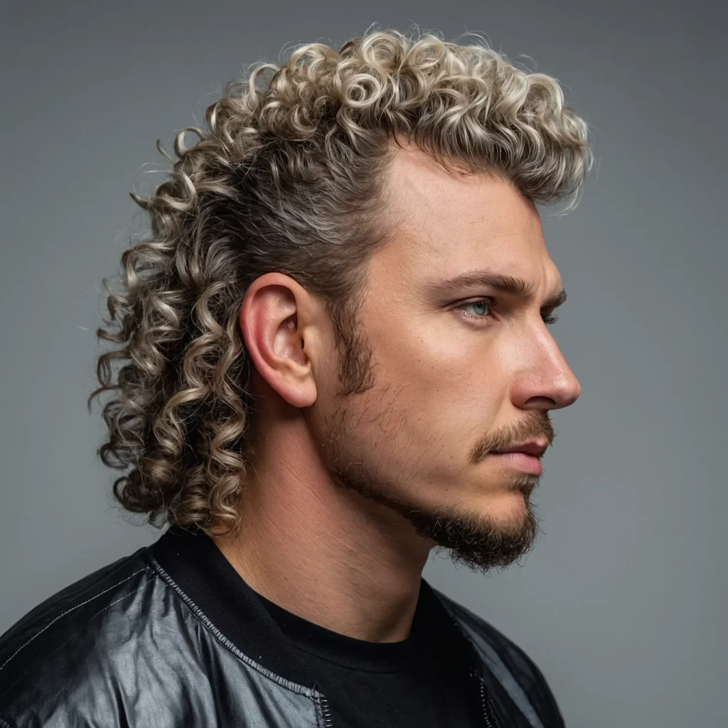 Curly Burst Fade Mulletwhite man with natur 0