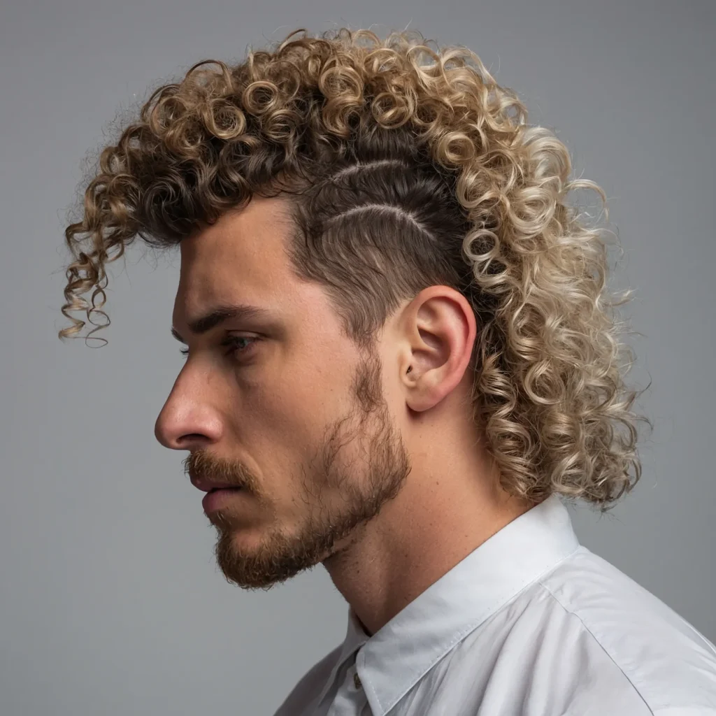 Curly Burst Fade Mulletwhite man with natur 3