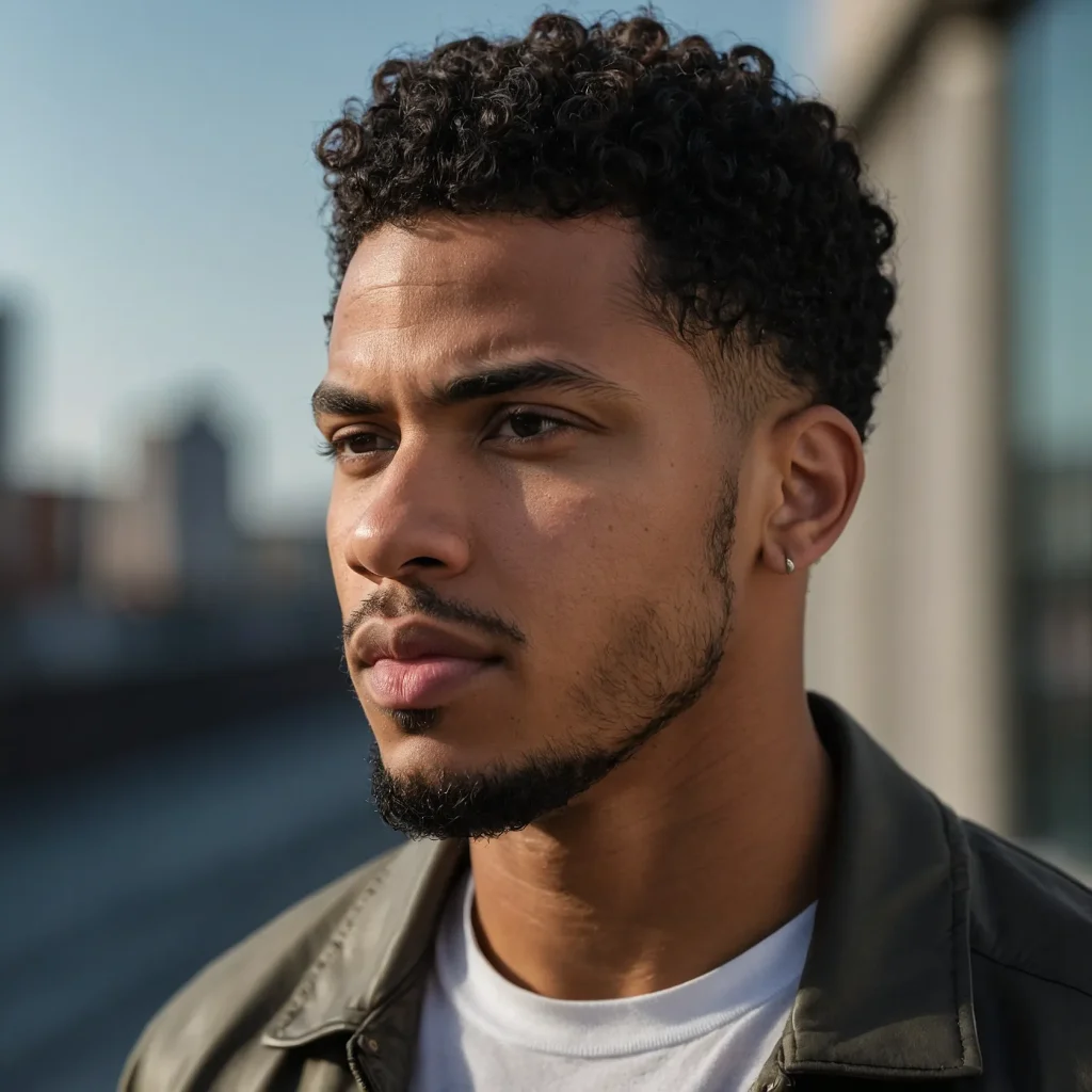 Curly Top with Low Drop FadePrompt Black man 0