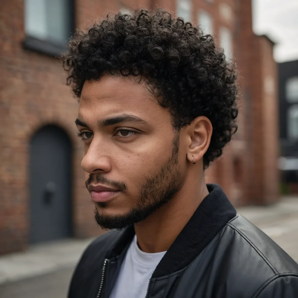 Curly Top with Low Drop FadePrompt Black man 3