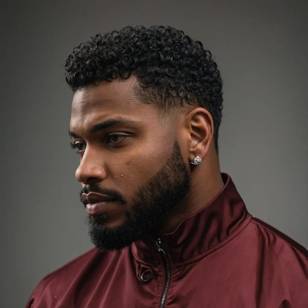 Drop Fade with Curly Temple TaperCurly textur 0