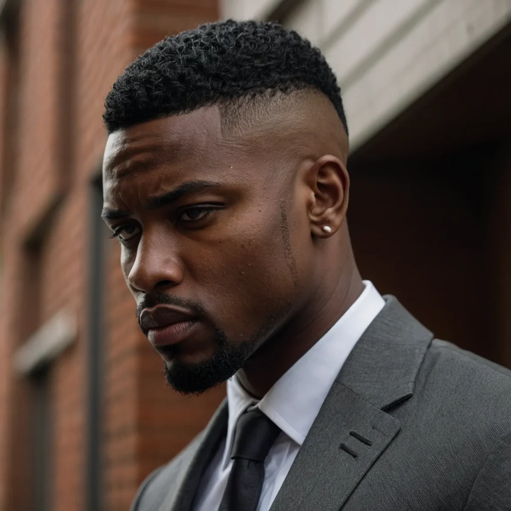 Drop Fade with LineUpBlack man with sharp l 3