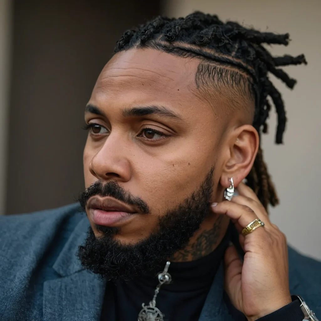 Drop Fade with Short DreadsShort locs styled 3