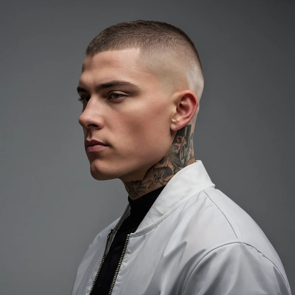 High Fade with Buzz CutWhite man with unifo 0