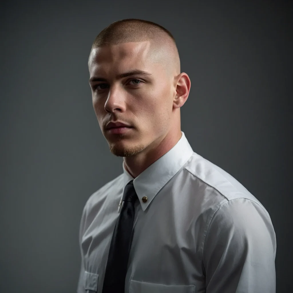 High Fade with Buzz CutWhite man with unifo 3