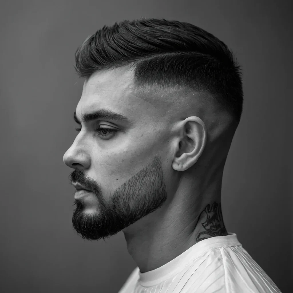 High Fade with French CropFringe bluntly cut 0