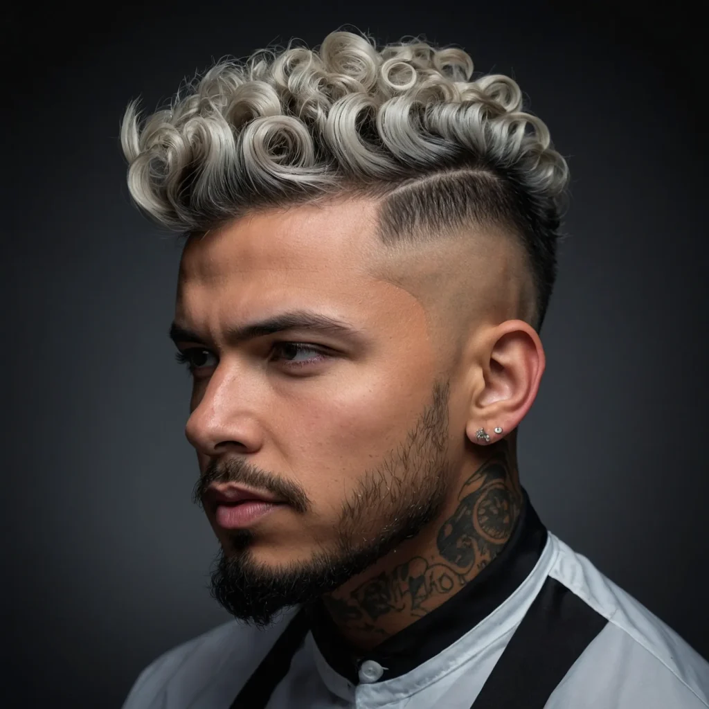 High Fade with Mohawk Curl StripCurls run dow 0