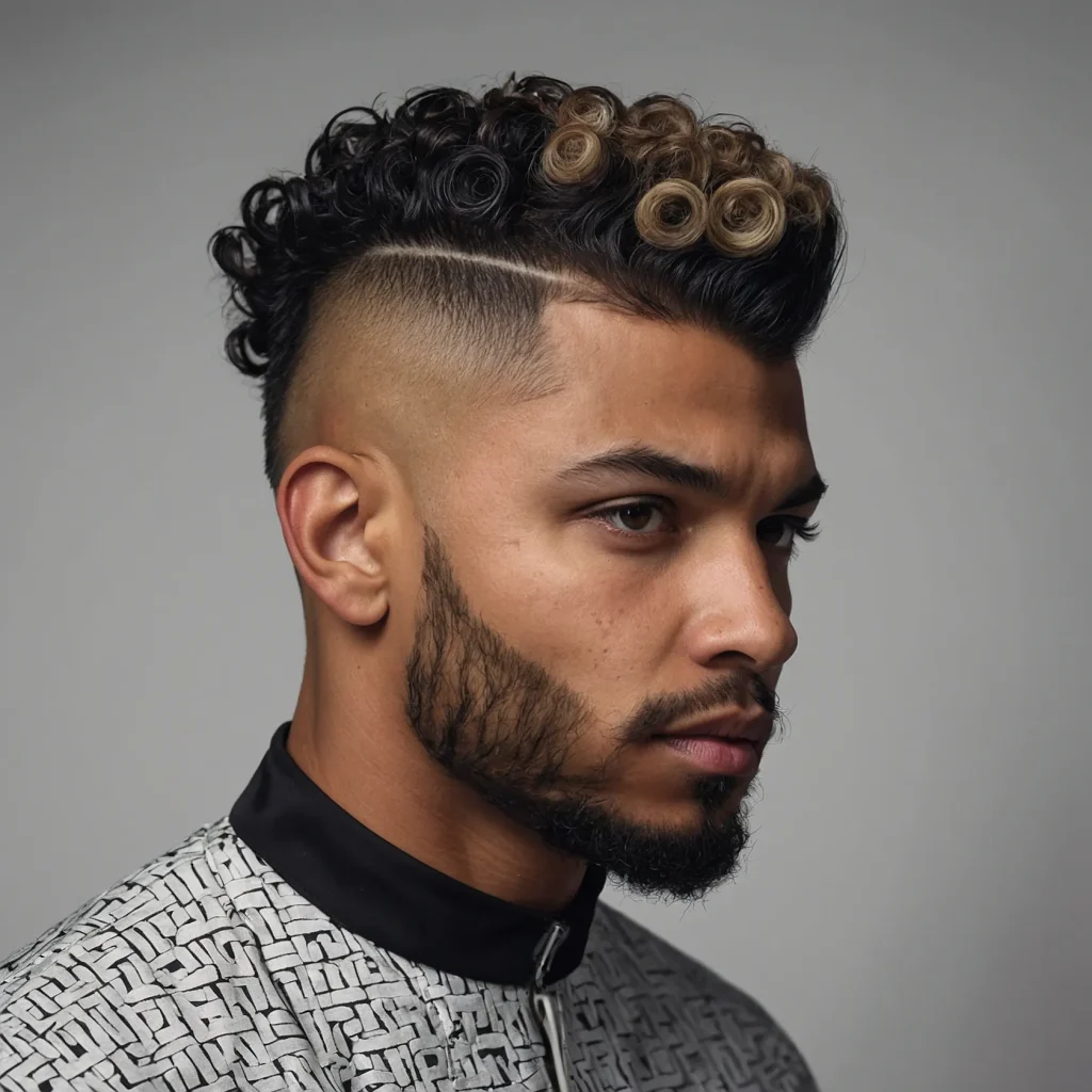 High Fade with Mohawk Curl StripCurls run dow 3
