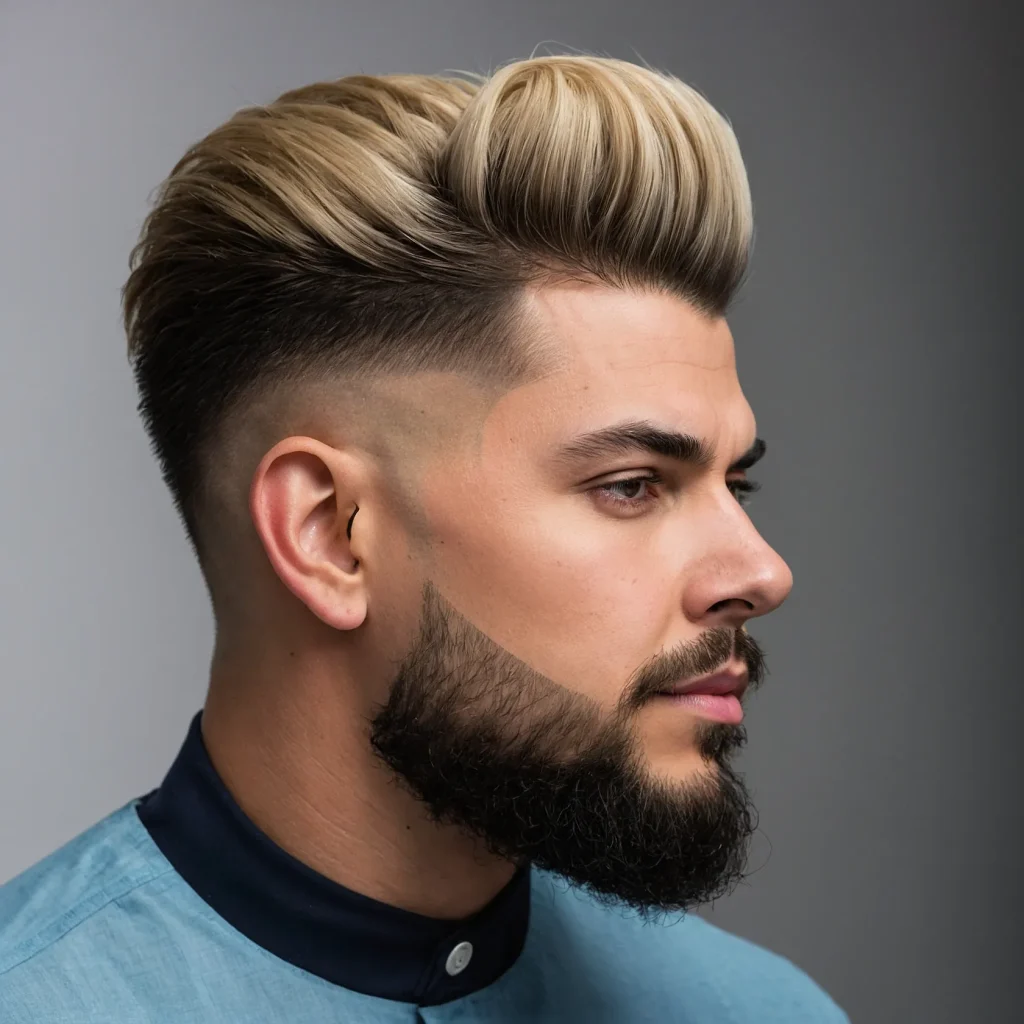 High Fade with PompadourTall voluminous pomp0