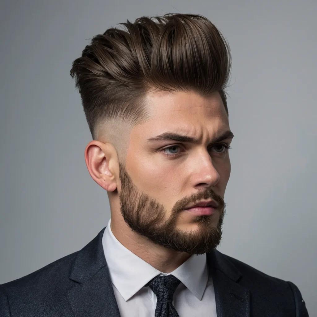 High Fade with QuiffDramatic front quiff with 0