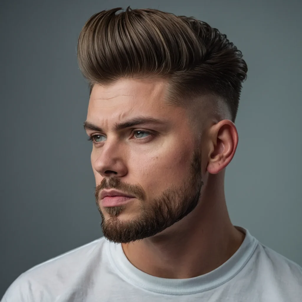 High Fade with QuiffDramatic front quiff with 3