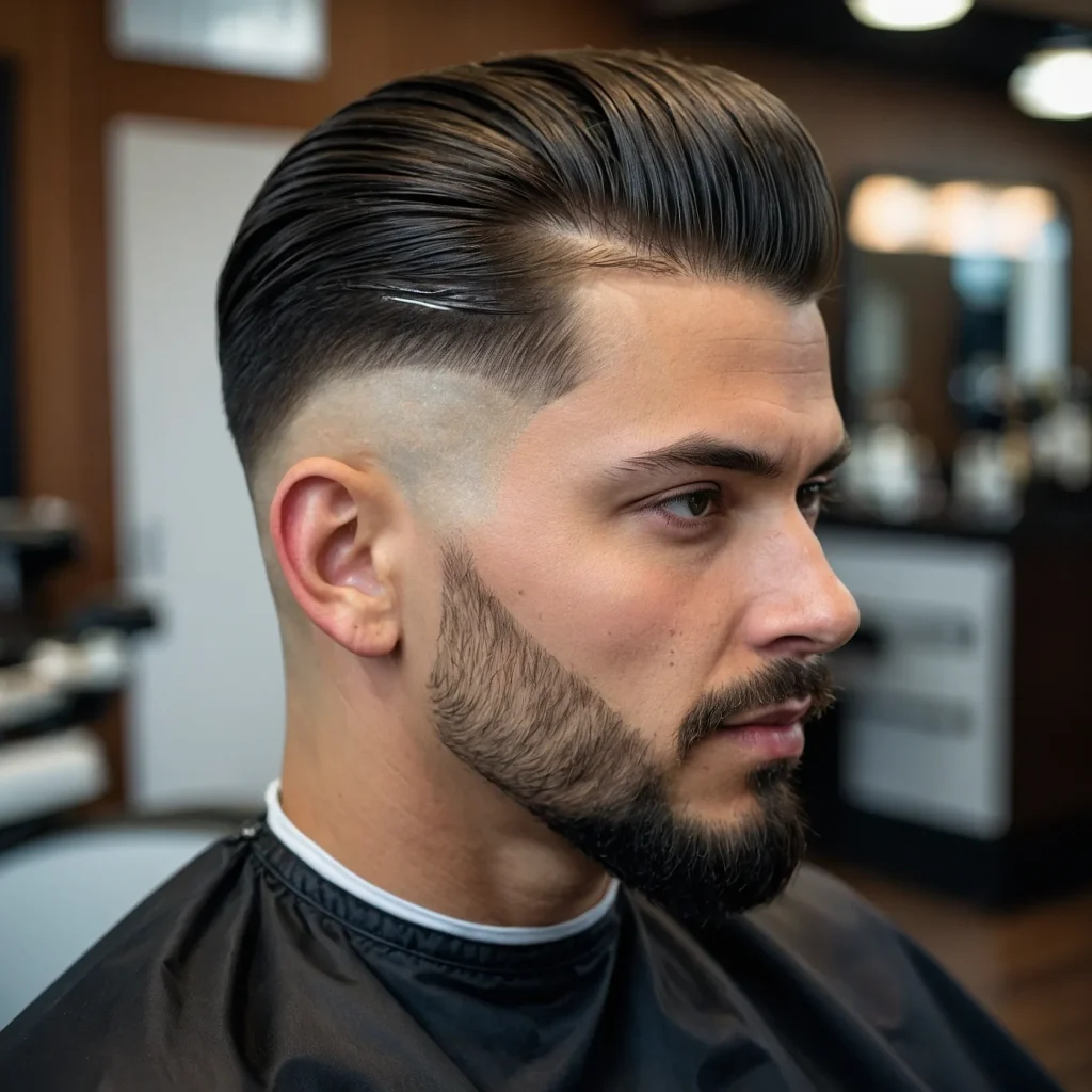 High Fade with Slick Backbrushedback top wi 3