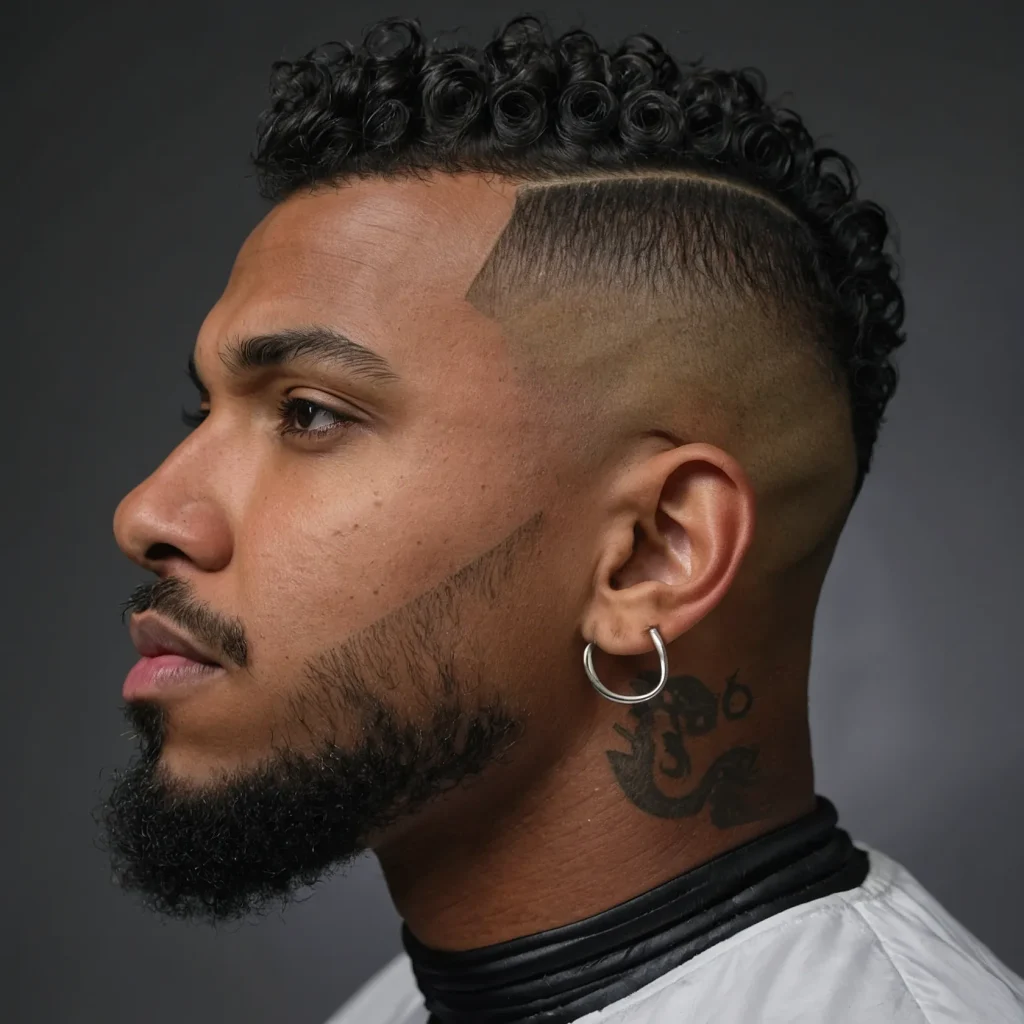 High Taper Fade FrohawkBlack man with curls s 3