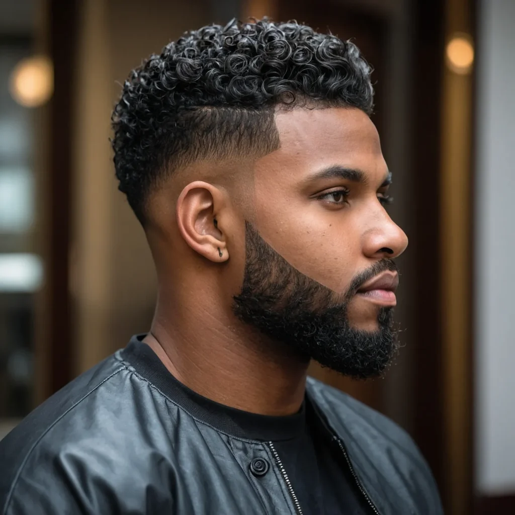 High Taper Fade with Brushed CurlsBlack man w 0