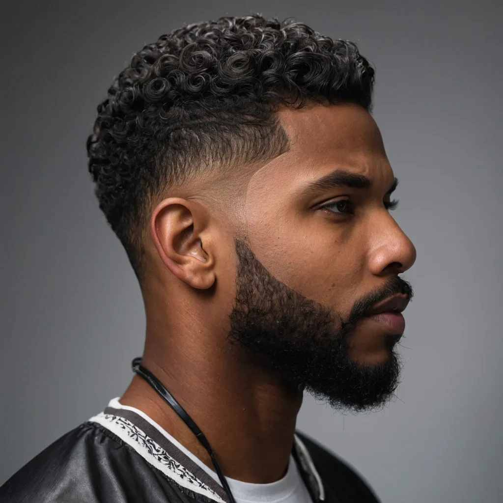 High Taper Fade with Brushed CurlsBlack man w 3