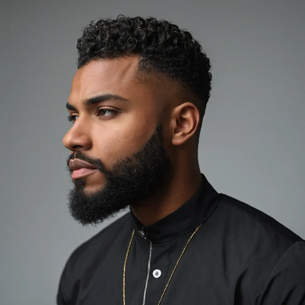 High Taper Fade with Defined Curls and BeardT 3