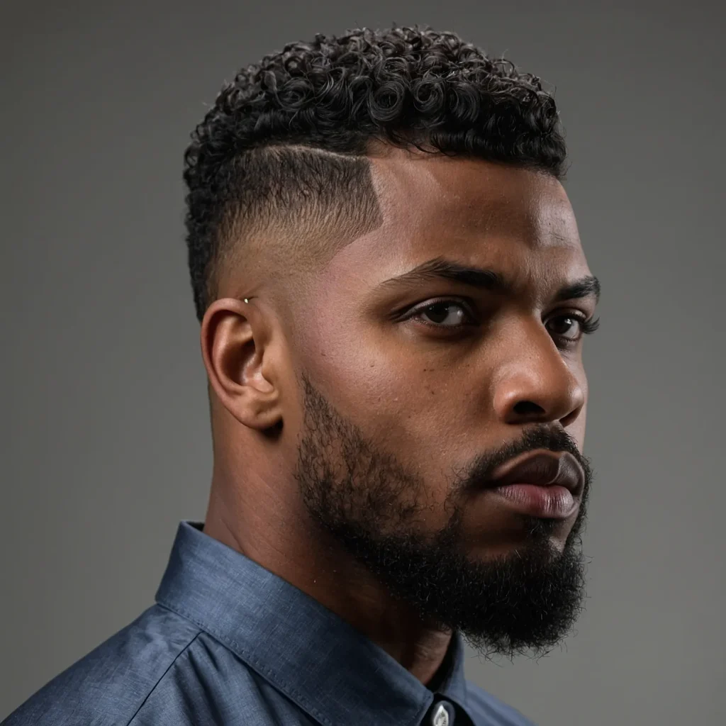 High Taper Fade with Low FringeBlack man with 3