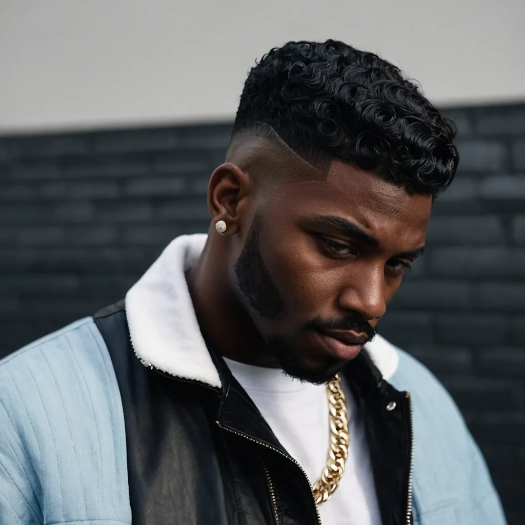 Low Drop Fade with 360 WavesPrompt Black man 0
