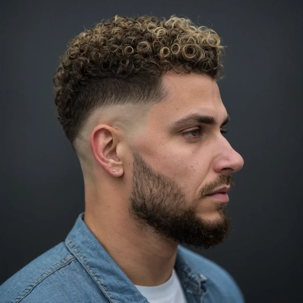 Low Drop Fade with Curly Topwhite man with 1