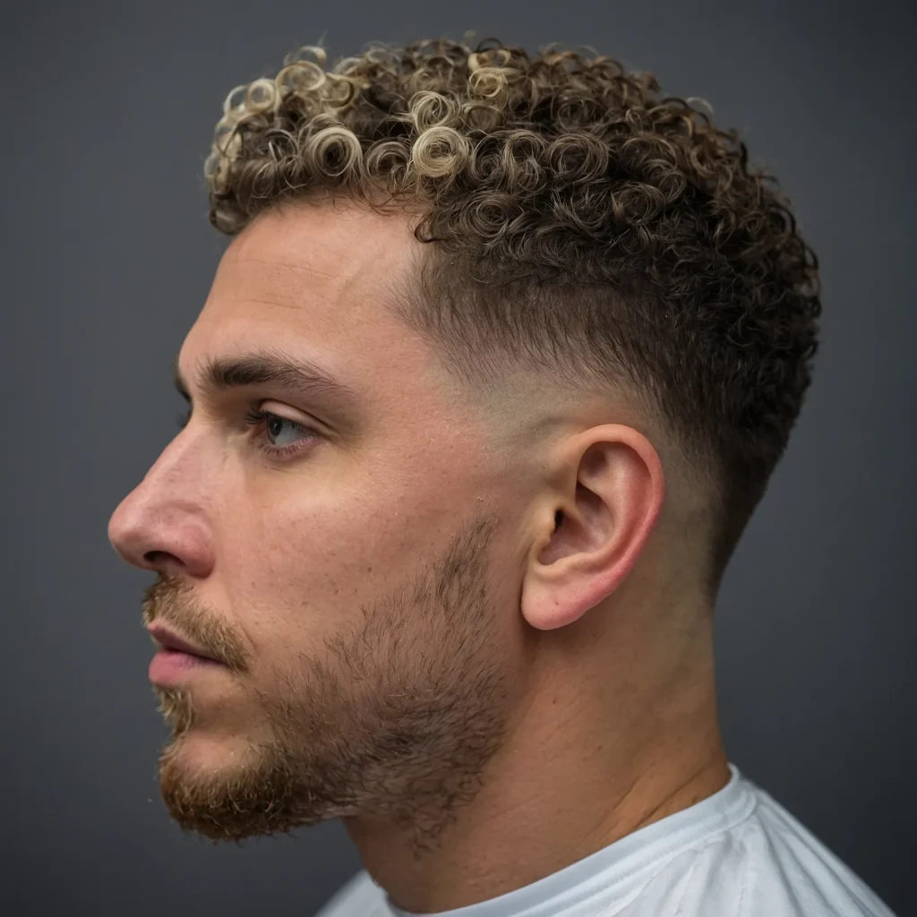 Low Drop Fade with Curly Topwhite man with 3