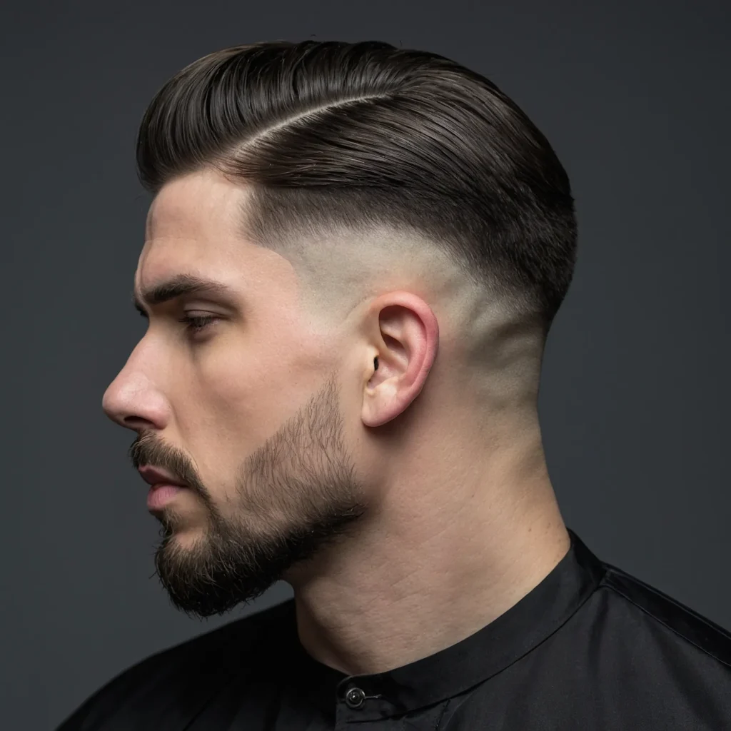 Low Drop Fade with Hard Partwhite man with 0