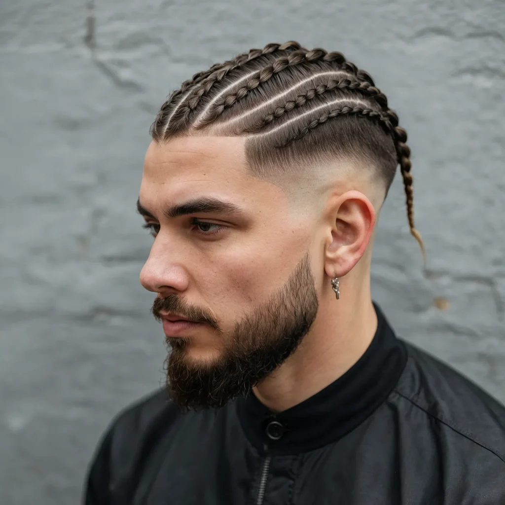 Low Drop Fade with Short Braidswhite man w 0