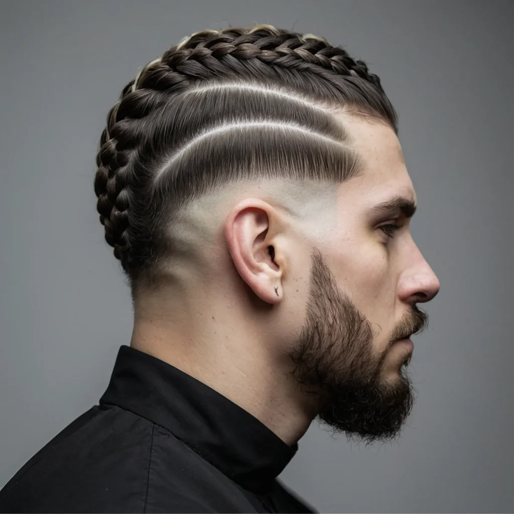 Low Drop Fade with Short Braidswhite man w 3