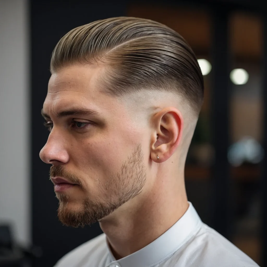 Low Drop Fade with Slick Backwhite man wit 0