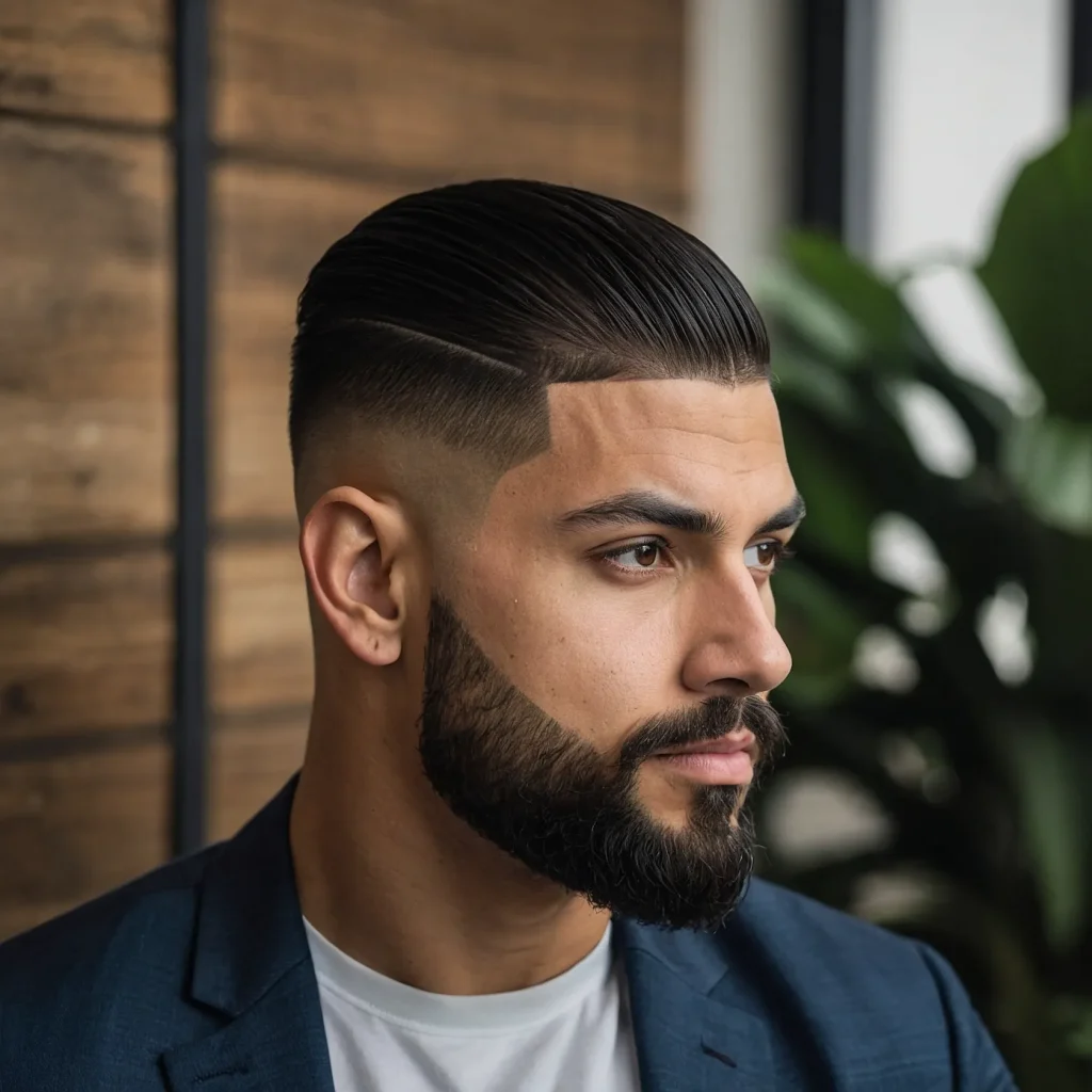 Low Taper Fade with Sharp Side PartA man with 3
