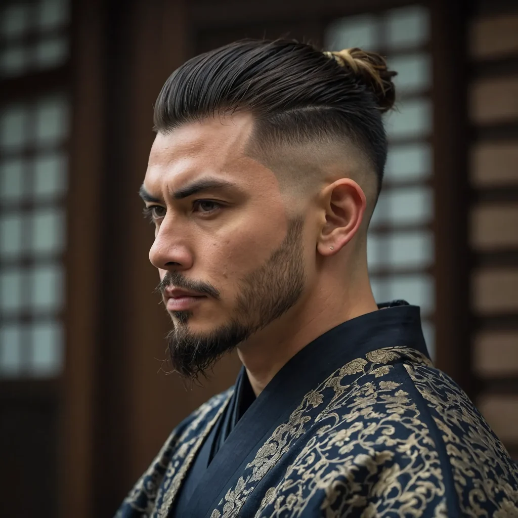 Low Taper Fade with Short Samurai TailA man w 3