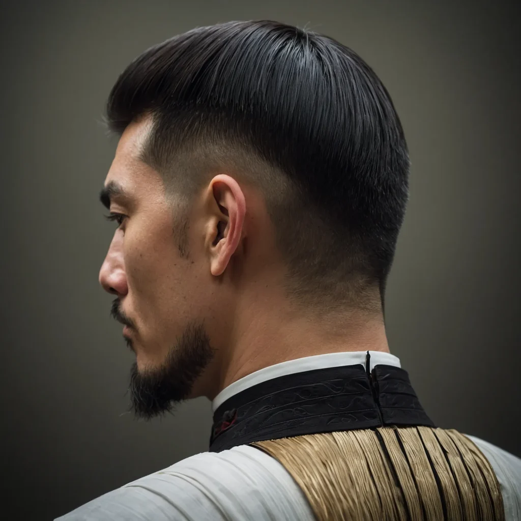Low Taper Fade with Short Samurai Tailwhite 0