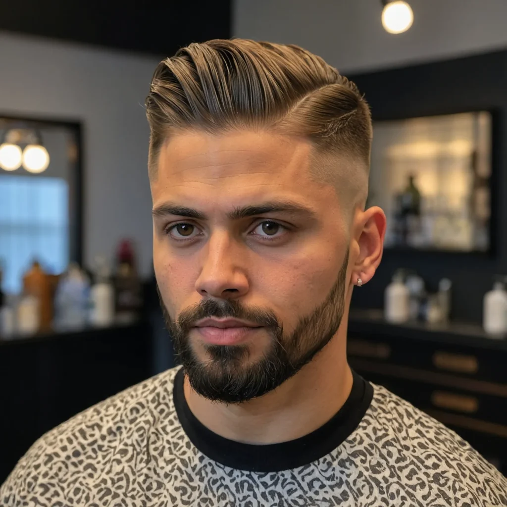 Low Taper Fade with SideSwept UndercutA man w 3