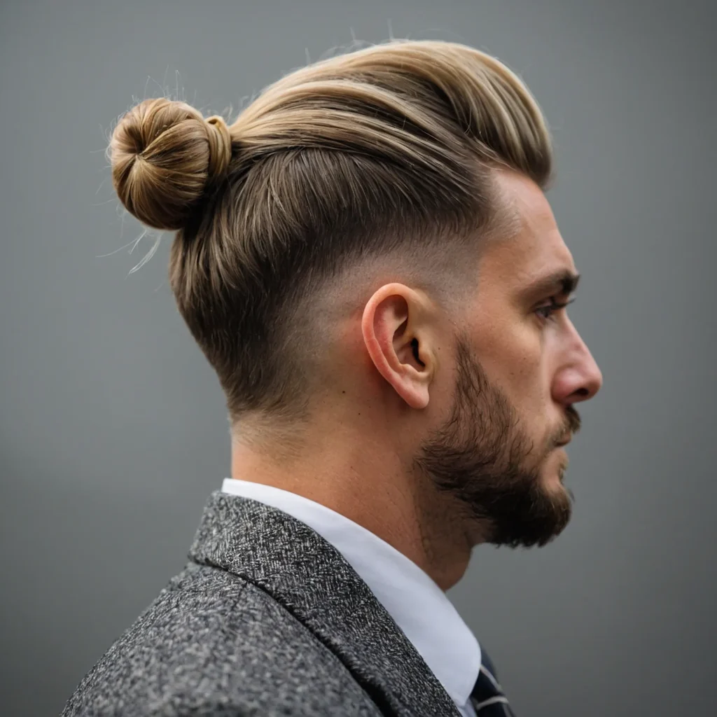 Low Taper with Short Top Knotwhite man with 0