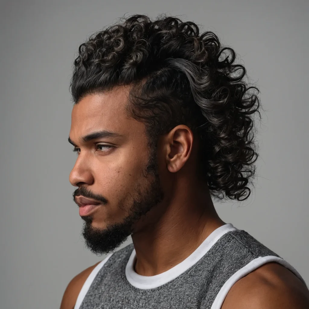 MidLength Curls with Burst Fade MulletBlack 0
