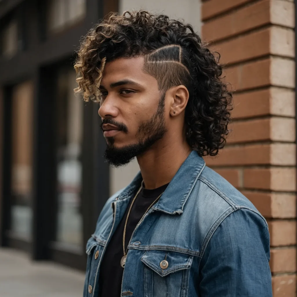 MidLength Curls with Burst Fade MulletBlack 3
