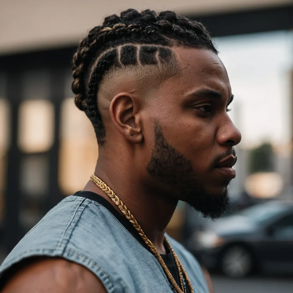 Mid Fade with Cornrow TopBlack man with tig 3