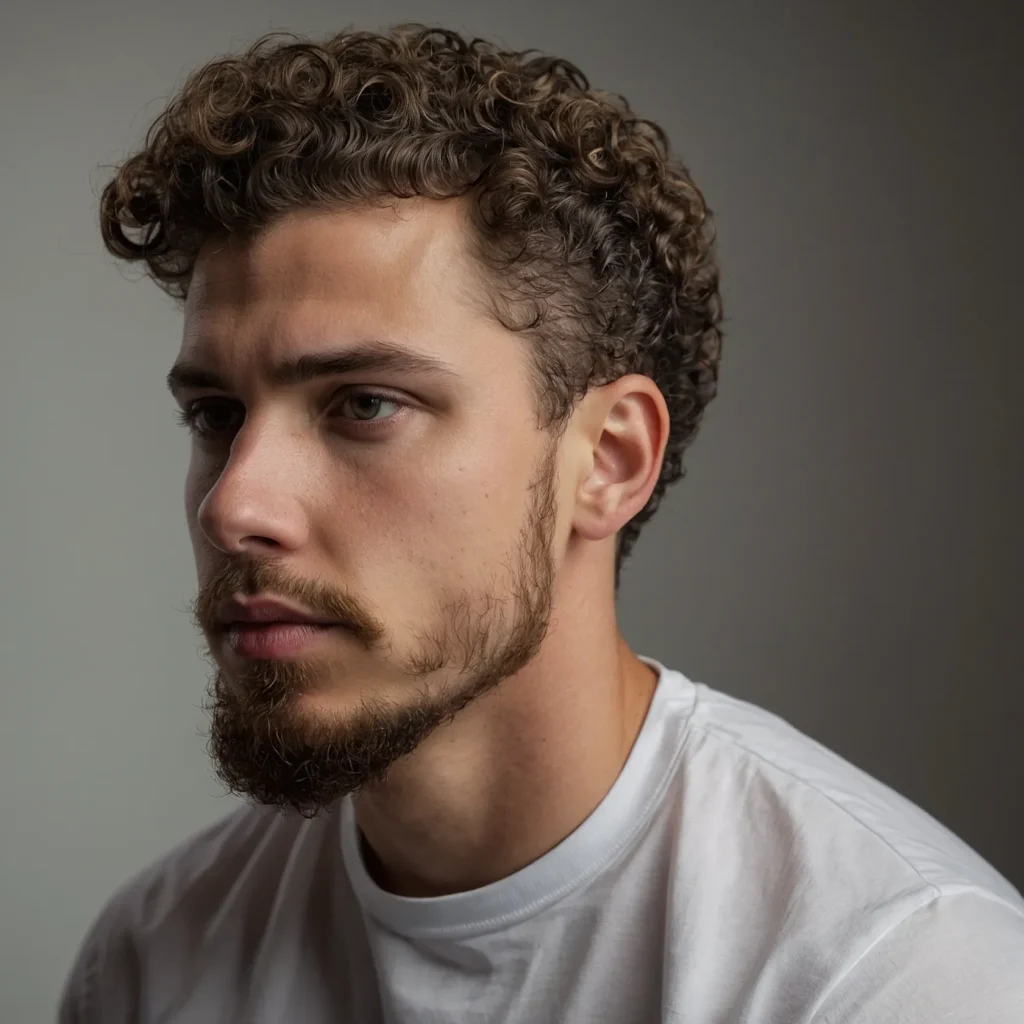 Mid Fade with Curly Topwhite man with thick 0